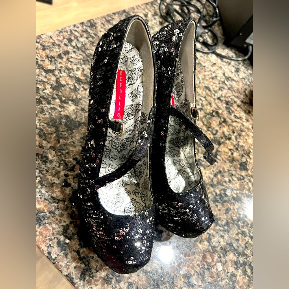 Bordello Glittering Black Sequin Heels